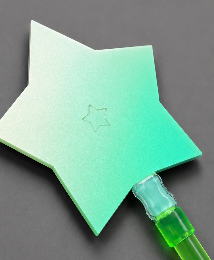 Zauberstern perlmutt grün, Stab silber Glitter, grüne Sterne