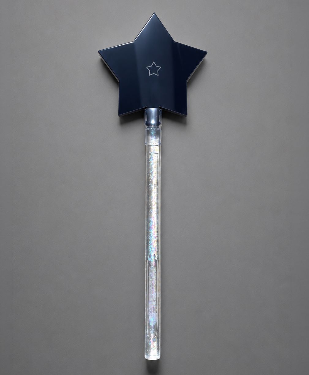 Zauberstern schwarz, Stab silber Glitter, schwarze Sterne